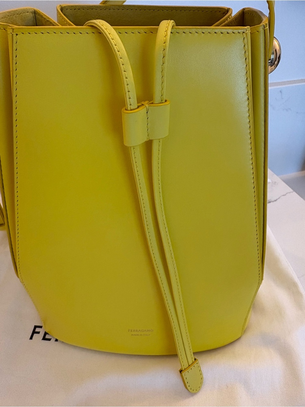 Salvatore Ferragamo Lemon Yellow Leather Bucket Shoulder Bag - NWOT - Never Worn